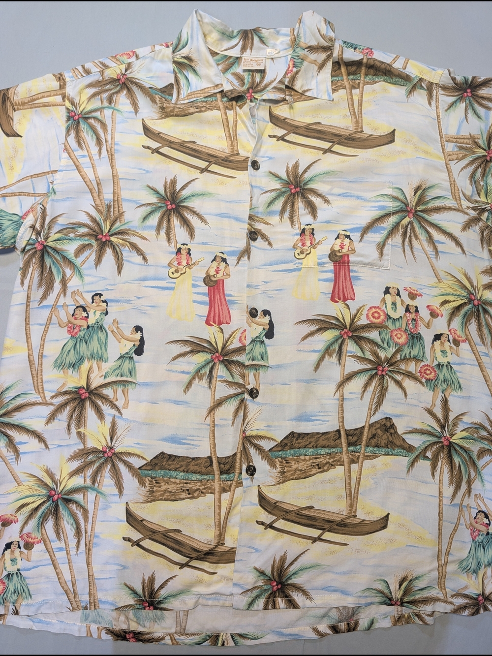 VTG Go Barefoot Hawaiian Men's 3XL Shirt Halau Hula School 100% Rayon USA